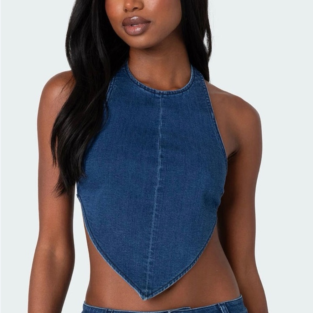 Edikted Blue Denim Halter Top